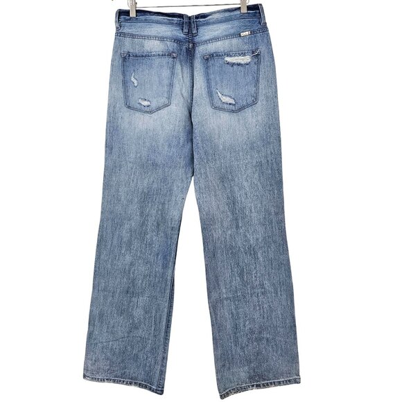 KanCan Women Sz 29 High Rise 90's Flare Distress Jean Blue Wash Denim Button Fly - Picture 2 of 11
